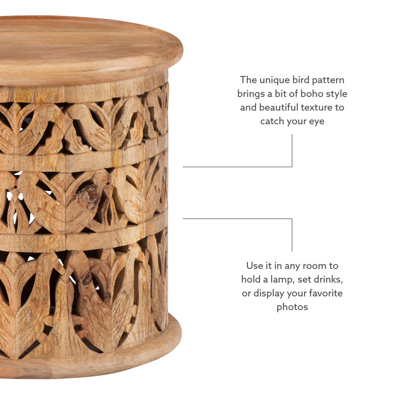 Mistana™ Eakin Solid Wood Tray Top Drum End Table & Reviews Wayfair